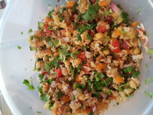 healthy chick pea and brown rice salad